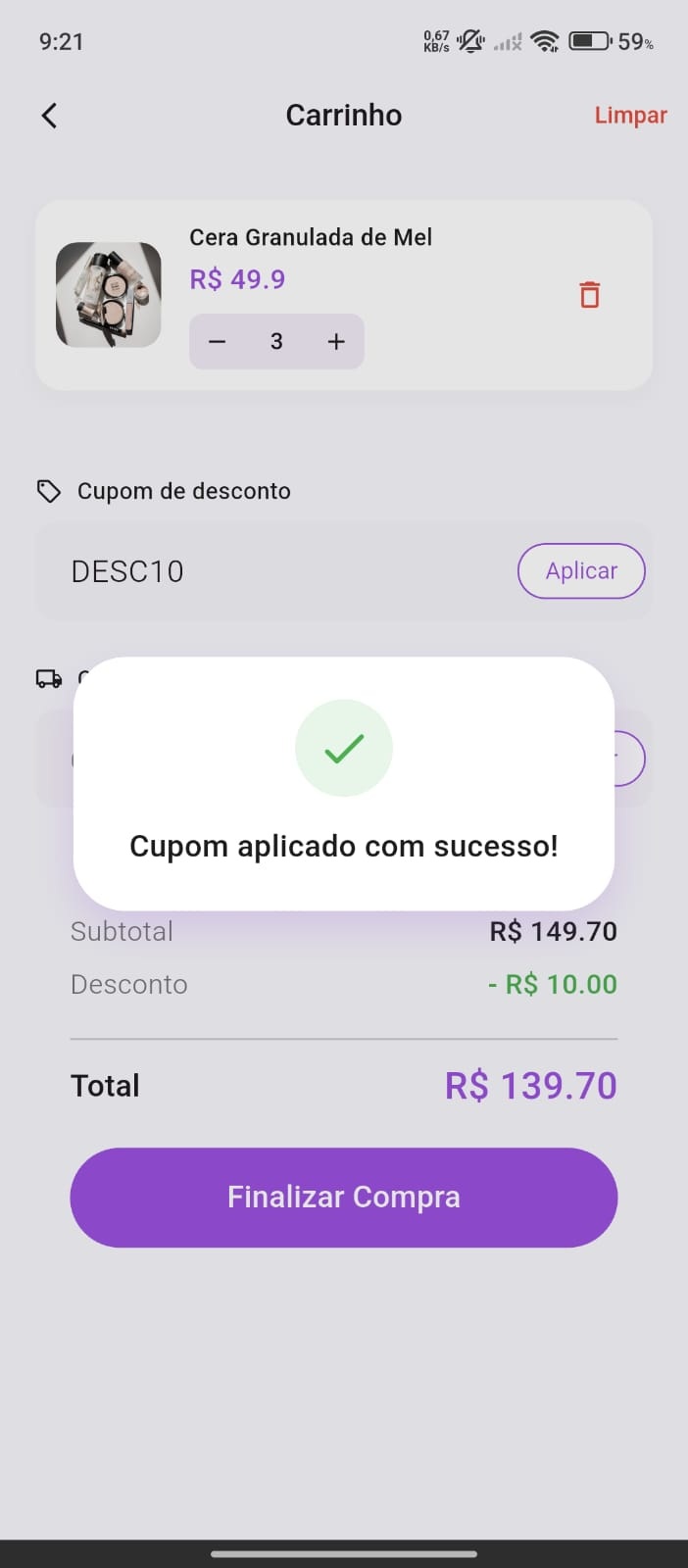 App de e-commerce Depilart - Tela 3