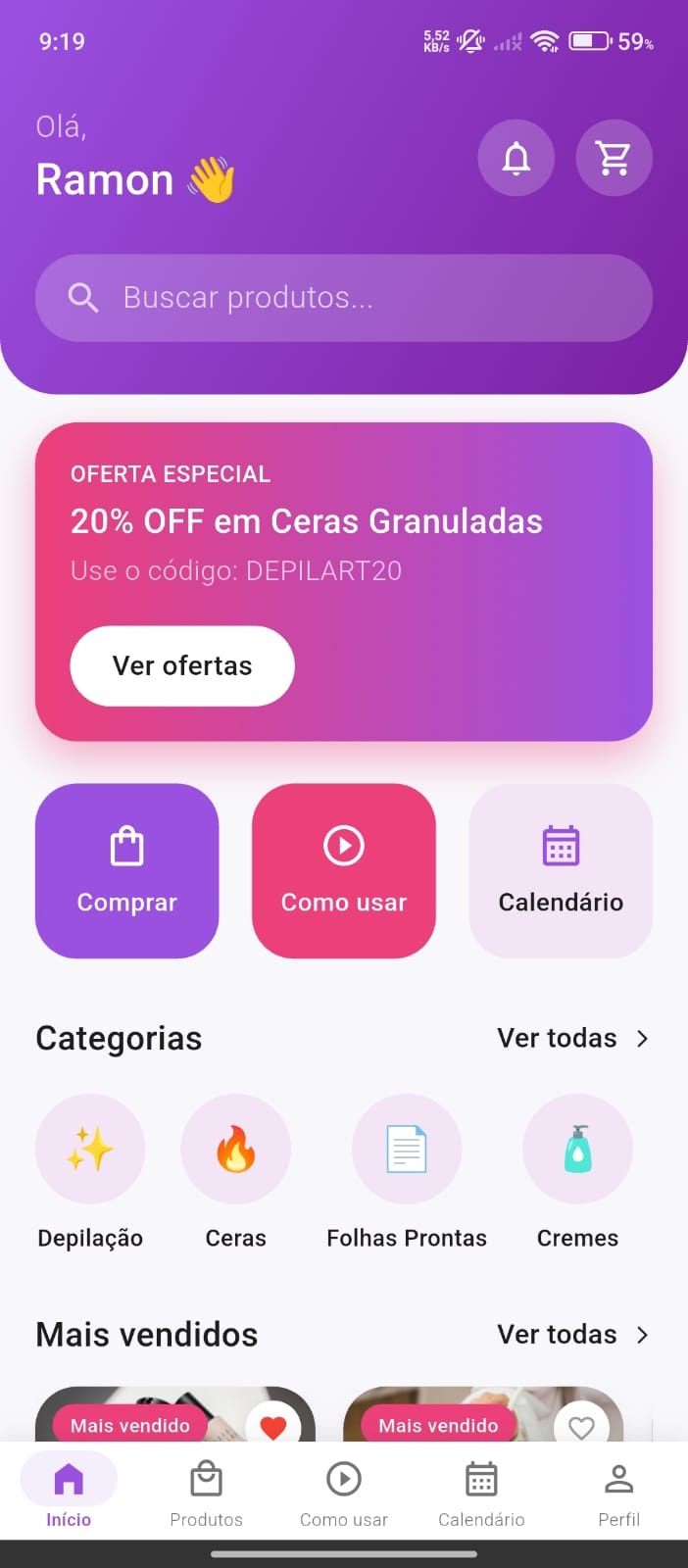 App de e-commerce Depilart - Tela 2