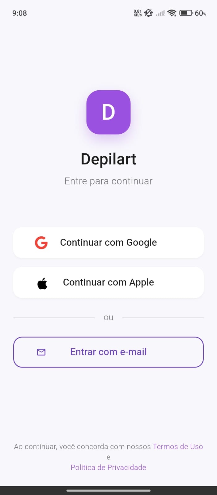 App de e-commerce Depilart - Tela 1