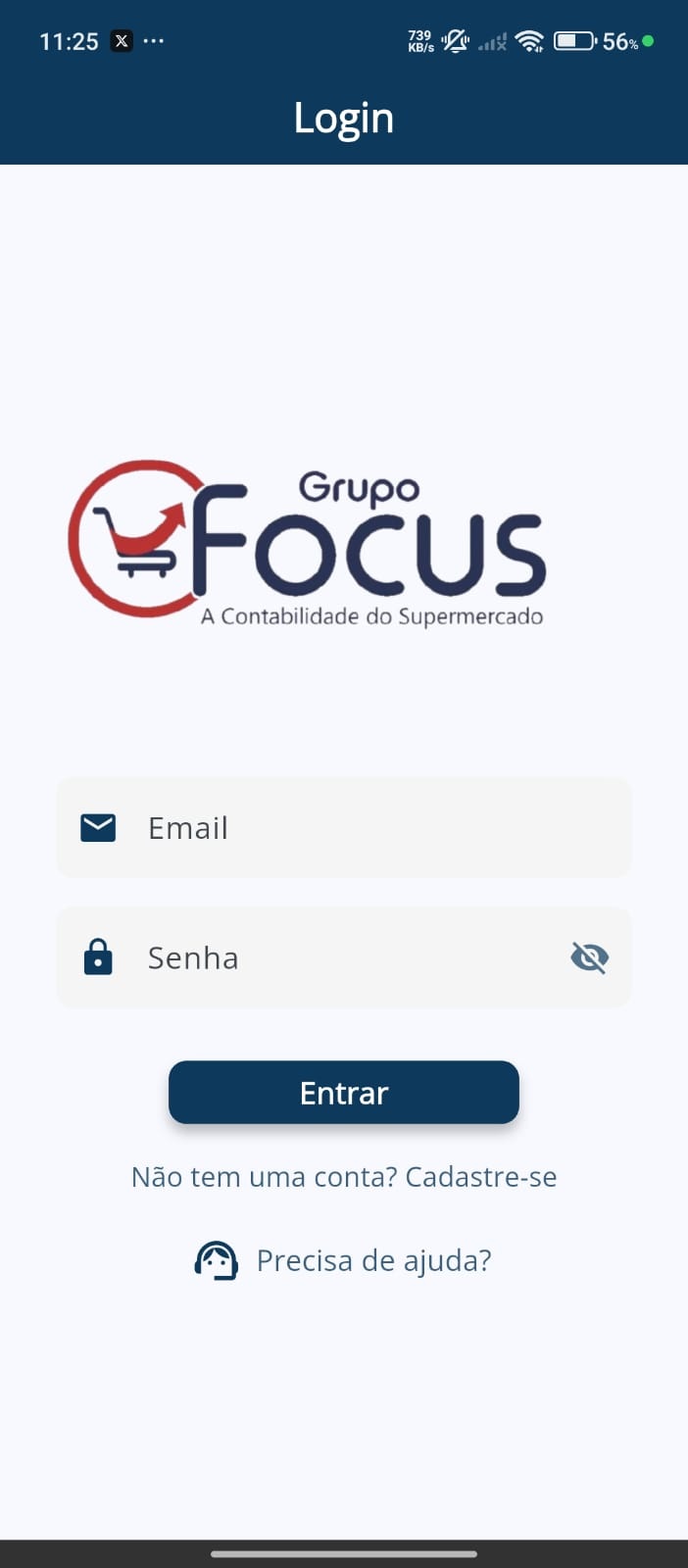 App de contabilidade para Grupo Focus - Tela 1
