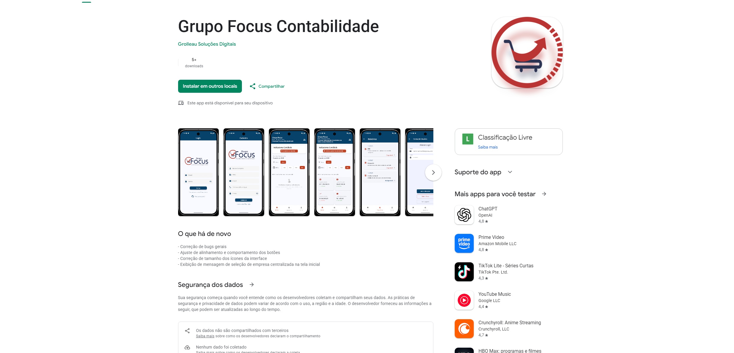 App de contabilidade para Grupo Focus na Loja