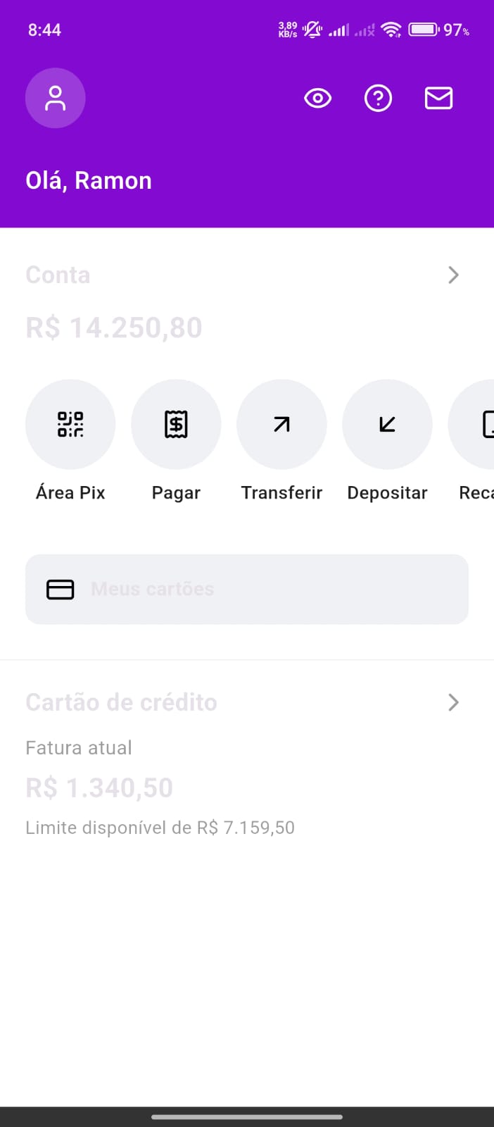 App de banco estilo Nubank - Tela 1